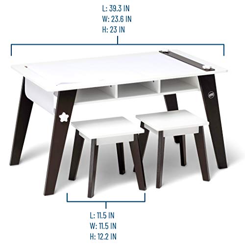 Wildkin Kids Arts and Crafts Table Set for Boys and Girls, Mid Century Modern Design Craft Table Includes Two Stools, Paper & Storage Cubbies Underneath Helps Keep Art Supplies Organized (Espresso)