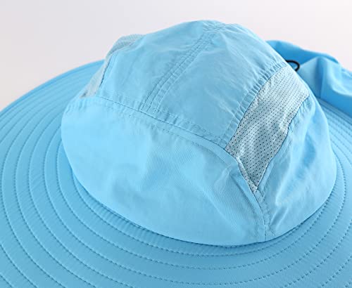 Home Prefer Mens UPF 50+ Sun Protection Cap Wide Brim Fishing Hat with Neck Flap (Sky Blue)