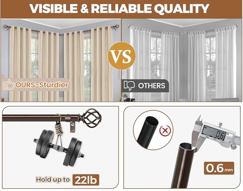 KAMANINA Bronze Corner Curtain Rod for Windows 48 to 84, 7/8 inch Telescoping Splicing Curtain Rods for Corner Windows, Decorative Curtain Rods 32 to 86 Inch with Twisted Cage Ends