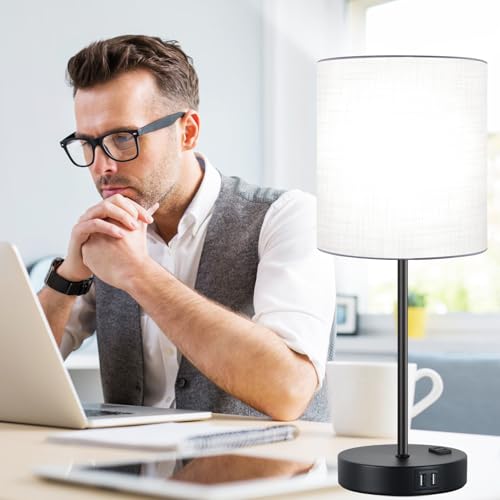 Lynnoland ๐ฎ๐ฌ๐ฎ๐ฏ ๐ก๐๐ช Set of 2 Touch Control Table Lamps with 2 USB & AC Outlet, 3-Way Dimmable Bedside Nightstand Lamps for Bedroom Living Room Nursery, 800 Lumens 5000K Daylight Bulbs Included