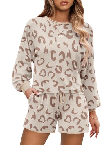 Ekouaer Knit Pajamas Set for Women Lounge Sets Long Sleeve Sweatsuit Matching 2 Piece Outfits Cute Sweater Sets Pink L