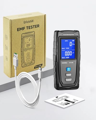 ERICKHILL EMF Meter, Rechargeable Digital Electromagnetic Field Radiation Detector Hand-held Digital LCD EMF Detector, Great Tester for Home EMF Inspections, Office, Outdoor and Ghost Hunting(Blue)