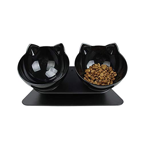 Luck Dawn Double Elevated Cat Bowls with Raised Stand, 15 Tilted cat Bowl Design Neck Guard Stand Raised Pet Food Water Feeder Bowl for Cats or Small Dogs