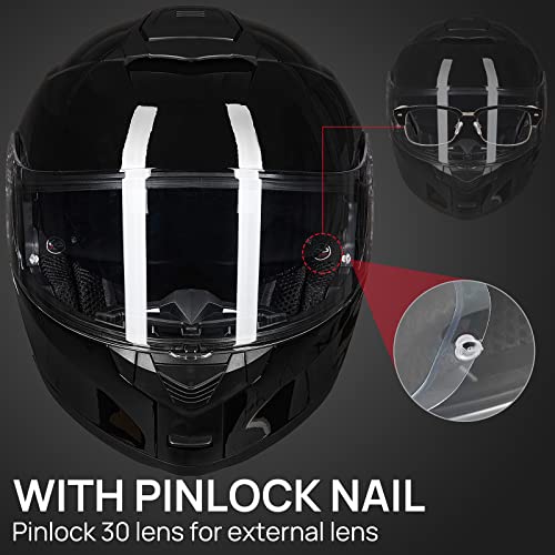ILM Adult Motorcycle Modular Full Face Helmet Flip up Dual Visor DOT Approved Model 159(Gloss Black,Small)