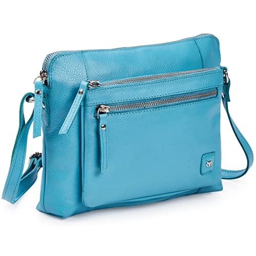 Wise Owl Accessories Small Soft Pebbled Real Leather Crossbody Handbags Purses Triple Zip Premium Sling Crossover Shoulder Bag for Women Gift (Sapphire Blue Nappa)