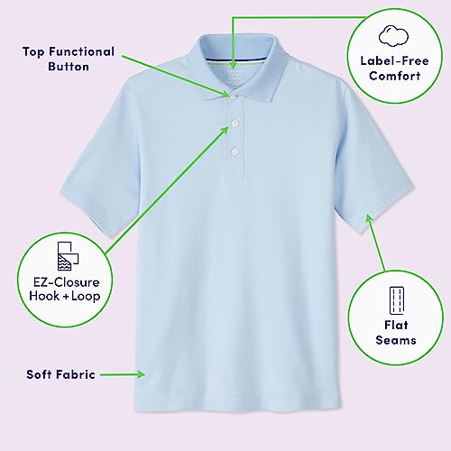 French Toast Unisex Kid's Adaptive Short Sleeve Polo Shirt | Hook and Loop Placket | Flat Seams, Light Blue (New), 45021