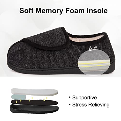 LongBay Women's Furry Memory Foam Diabetic Slippers Comfy Cozy Arthritis Edema House Shoes (7 B(M), Black)
