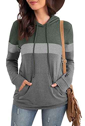 PrinStory Sweatshirts For Women Pullover Tunic Tops Fall Outfits 2023 Y2K Winter Clothes Camo Army Green S