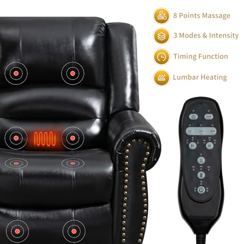 Trustyue Dual Motor Lift Chairs Recliners for Elderly, Lay Flat Electric Lift Chair with Massage and Heat, Infinite Position, Standing Assistance, USB Ports, Genuine Leather, Black