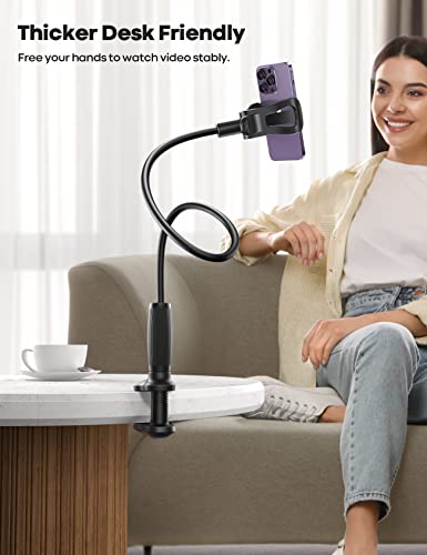 Lamicall Gooseneck Phone Holder for Bed - 360 Adjustable Clamp Clip, Overhead Cell Phone Mount Stand for Desk, Compatible with All Cellphone, White
