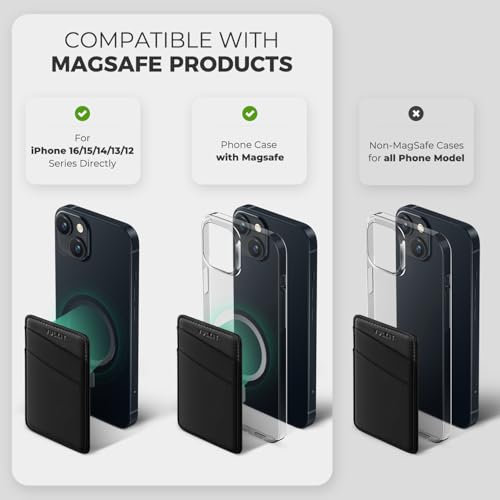 VULKIT Magnetic Phone Wallet for MagSafe- RFID Blocking - Card Holder Wallet for iPhone 16/15/14/13/12 Series & Phone Case with MagSafe Black
