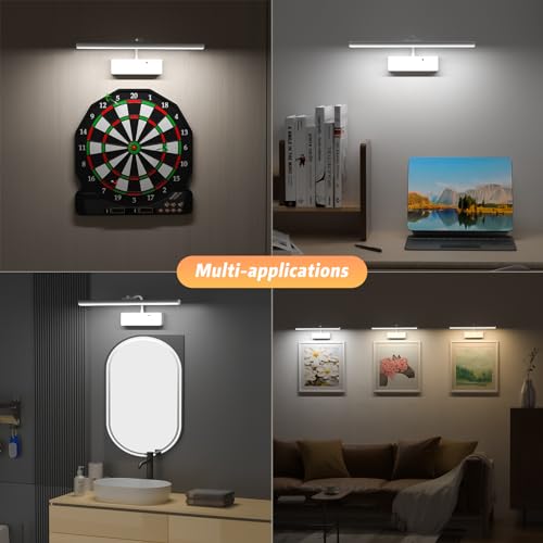 Picture Light with Remote, 15.35inch Wireless Rechargeable Battery Wall Light for Paintings, 3 Colors Paintings Light Dimmable and Timer Metal Art Light for Display, Wall, Artwork, Gallery (White)