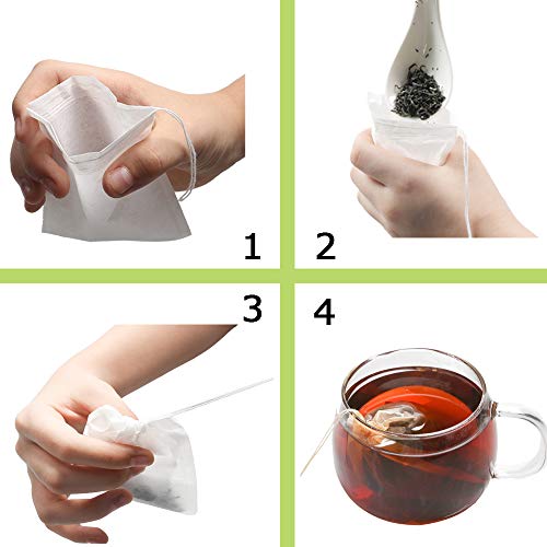 Tinkee Tea Filter bags, safe and natural material, disposable tea infuser, empty tea bag with drawstring for loose leaf tea, set of 100(3.15 x 3.94 inch ) (Initial)