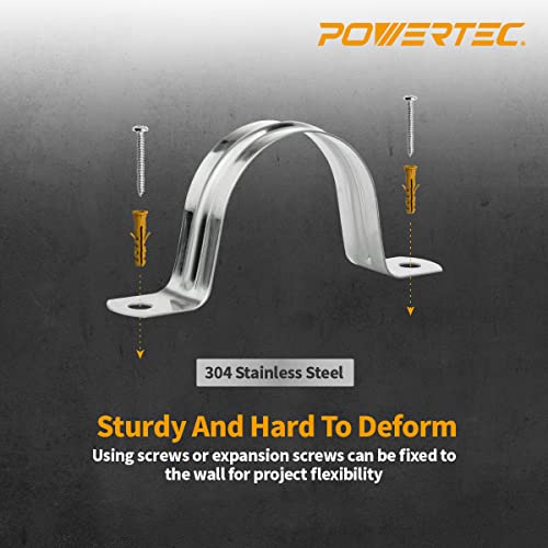 POWERTEC 71664 1-1/2” Pipe Strap Clamp Hanger Set for 38-40mm OD Pipes, 2 Hole Mount U Bracket Rigid, Stainless Steel 304-20 PCS