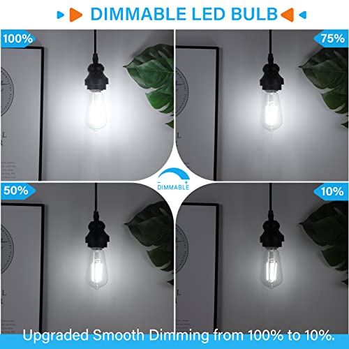 MAXvolador Vintage LED Edison Bulb Dimmable 60W Equivalent 850 Lumens, 6W Edison Light Bulbs 5000K, Antique ST58 LED Filament Bulb E26 Base, Pack of 4