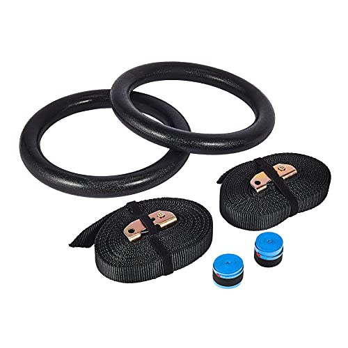 ZELUS Gymnastic Rings, Exercise Olympic Rings with Adjustable Straps, Steel Buckles, Perfect for Workout, Strength Training, Pull-Ups and Dips (Black)