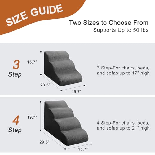 Dog Stairs Ramps for Small/Medium Dogs to Beds and Couch Up to 24'', 4-Step Dog Steps with Sturdy High-Density Foam, Pet Stairs with Non-Slip Bottom for Puppy and Cat, with Hair Remover Roller, White