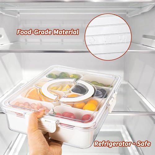 Buaic 2 Pack Divided Serving Tray with Lid and Handle, Portable Snackle Box Charcuterie Container for Snack Platters with One Insulated Bag for Candy, Fruits, Nuts, Serving Platter for Picnic, Party