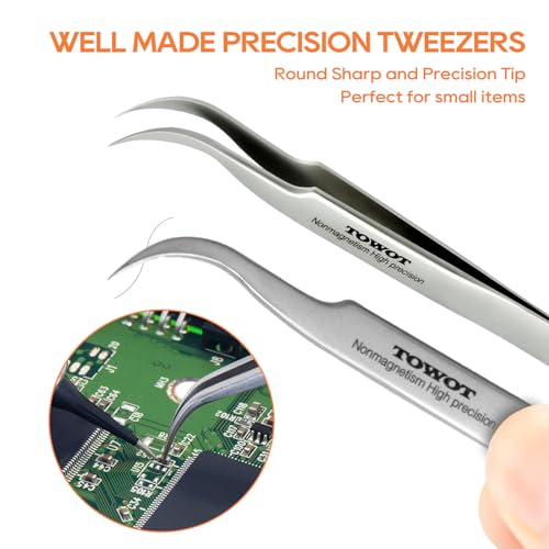 Precision Tweezers, Stainless Steel Pointed Ultrafine Tweezers for Craft, Electronics, Soldering, Experimental Work, Jewelry-Making, Non-Magnetic Industrial Tweezers, by TOWOT