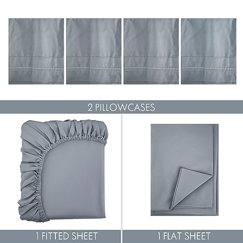 Twin Size Sheet Set Deep Pocket- 4 Piece Ultra Soft Machine Washable Luxury Bed Sheet Set - Shrinkage & Fade Resistant Embroidered Bedding Sheet (Twin, Steel Blue)