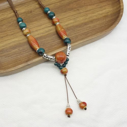 Boho Long Pendant Y Necklace for Women, Ceramic Beads Strand Y Necklace, Bohemian Jewelry Gifts for Women Girls(DZ 9)