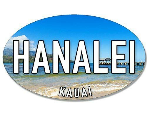 3x5 inch Oval Hanalei Sticker (Kauai Hawaii hi sea Beach Coast Logo) Vinyl Decal Sticker Car Waterproof Car Decal Bumper Sticker