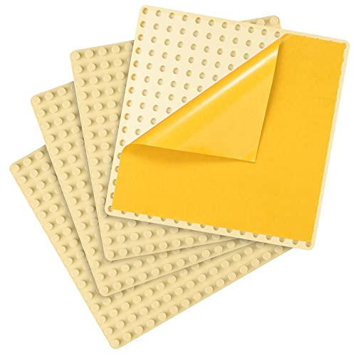 MIMAX Self-Adhesive Baseplates Compatible with DUPLO, Peel-and-Stick Baseplate for DIY Play Table or Wall - 4 Pack (10" x 10") (Beige)