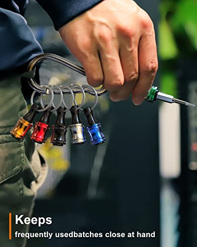 katerk 6 pcs 1/4 inch Hex Shank Aluminum Alloy Screwdriver Bits Holder, Light-weight Quick-change Extension Bar Keychain Drill Screw Adapter Change Portable (With Silver Carabiner)