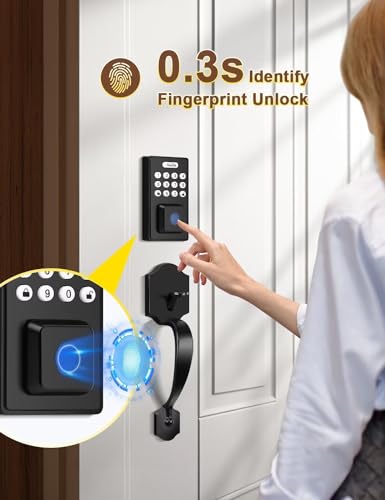 Keyless Entry Door Lock with 2 Handles, Tinewa Electronic Keypad Deadbolt, Auto-Locking, Anti-Peeping Password, Digital Smart Code Door Lock, Front Door Handle Sets, Matte Black
