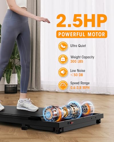 THAILE Walking Pad, Under Desk Treadmill 300+ lbs Capacity, 3 in 1 Portable Treadmill for Home, Office with LED Display, 2.5 HP Mini Treadmill for Small Spaces Black