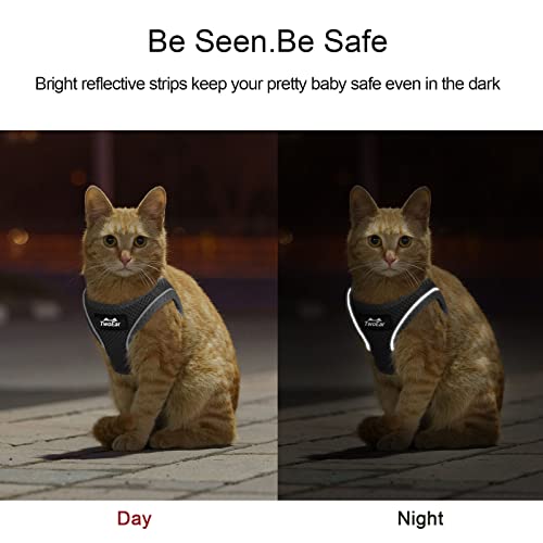 TwoEar Cat Harness Escape Proof, Soft Dog Vest Harness Adjustable, Breathable Mesh Step-in Puppy Walking Jacket Reflective Easy Control for Extral Small Pets for Outdoor Walking(XXXS, Black)
