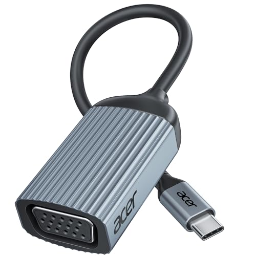 acer USB C to VGA Adapter, USB to VGA Adapter for Monitor Compatible with iPhone 15 Pro/Max, MacBook Pro/Air 2023, iPad Pro/Air, iMac, S23, XPS 17, Surface Book 3 and More (Grey)