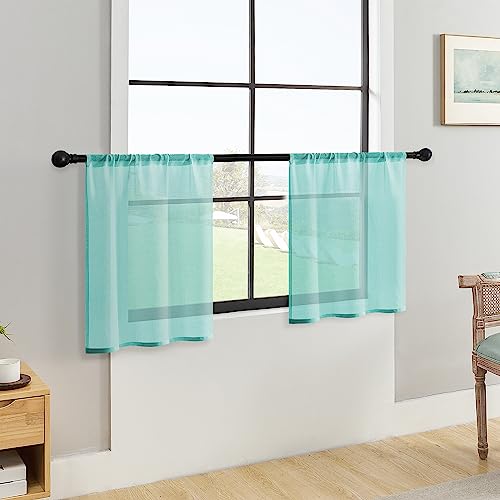 MRTREES Tier Curtains 30 inches Long Short Sheer Red Kitchen Tiers Transparent Bathroom Small Curtain Panels Light Filtering Cafe Curtains Rod Pocket Window Treatment 2 Panels