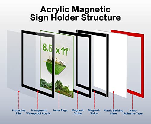 VAIIGO 8.5" x 11" Acrylic Sign Holder Wall Mount, Self-Adhesive Magnetic Display Frame with Nano Tape and Strong Magnetic Border for Wall, Door, Glass, Home, Store, Office (Black, 3Pack)