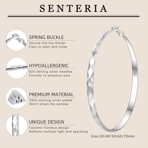 Senteria Large Silver Hoop Earrings for Women 925 Sterling Silver Hoop Earrings Hypoallergenic Silver Hoop Earrings Lightweight Big Silver Hoop Eearrings for Women