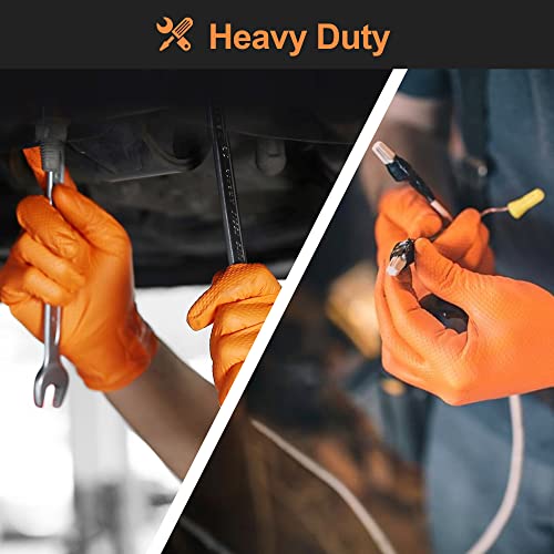 TitanFlex Thor Grip Heavy Duty Industrial Orange Nitrile Gloves, 8-mil, Gloves Disposable Latex Free with Raised Diamond Texture Grip, Powder Free, Rubber Gloves, Mechanic Gloves,1000-ct Case (XL)