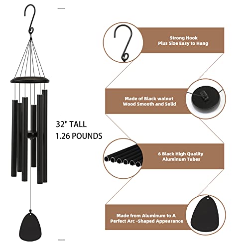 FSVGYY Wind-Chimes-Outdoor-Large-Decor, Deep Tone Soothing Melodic Tones Windchimes, Wind Chimes for Outside, Memorial Wind Chimes Best Gift for Mom Women Grandma Neighbors(32" Black)