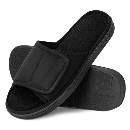 LongBay Men's Comfy Memory Foam Slide Slippers Breathable Micro Suede House Shoes (Small / 7-8 D(M) US, Black)
