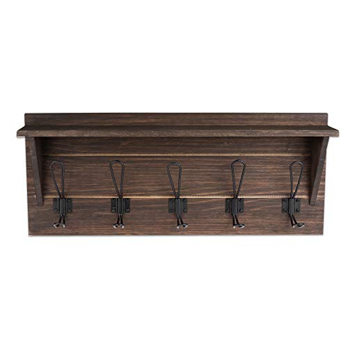 Ilyapa Barnwood Coat Rack Wall Mount - Wood Wall Mount Coat Rack with Hooks, 6 Metal Hooks - for Hats, Coats, Kitchen, Bedroom, and More - Barnwood