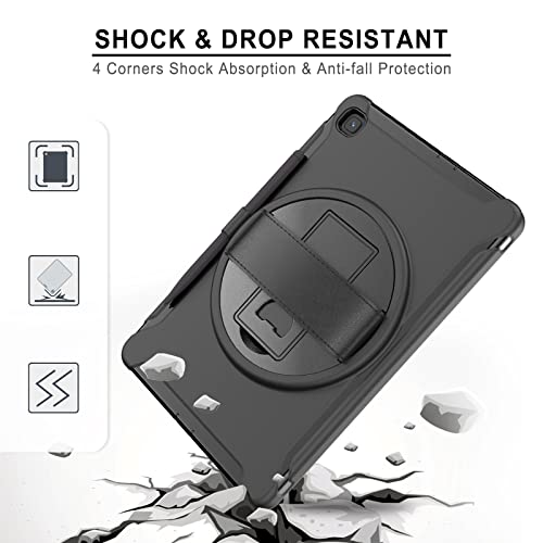 Junfire Galaxy Tab S6 Lite Case 2024/2022/2020, Shockproof Protective Samsung Tab S6 Lite 10.4 inch Case with Stylus Holder/Hand Strap/Kickstand, SM-P620/P625/P610/P613/P615/P619-Black