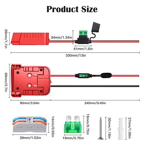 Power Wheels Adapter for Milwaukee M18 Battery Adapter 18V Power Wheels Battery Conversion Kit with Switch, Fuse & Wire Terminals, 12AWG Wire, Power Connector for DIY Rc Car Toys and Robotics