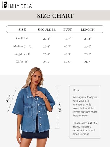 Imily Bela Womens Cropped Denim Jackets Oversized Fall Casual Short Sleeve Jean Shirts Shackets with Pockets