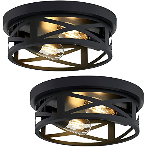 ZHU YAN 2 Pack Flush Mount Ceiling Light,Farmhouse Hallway Lighting Fixtures Ceiling,Industrial Light Fixtures Ceiling Mount for Kitchen,Entryway,Bedroom,E26 Base