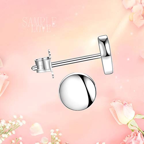 White Gold Plated Sterling Silver Dot Stud Earrings 3mm-10mm Options, Flat Round Disc Studs Hypoallergenic Jewelry (3mm)