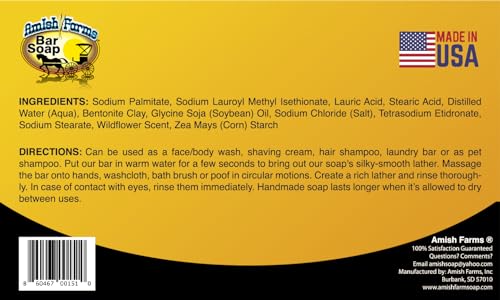 Amish Farms Original Recipe All Natural Soap Bar - Made in USA, Handmade, Vegan Moisturizing for Sensitive Skin - Women & Mens Face & Body Bar Soap - Clean Scent 5 Oz Each (5 Bars)