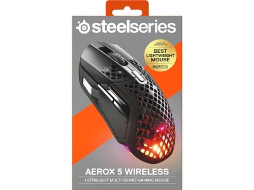 SteelSeries Aerox 5 Wireless - Holey RGB Gaming Mouse - Ultra-lightweight Water Resistant Design - 9 Buttons – Bluetooth/2.4 GHz - 18K DPI TrueMove Air Optical Sensor