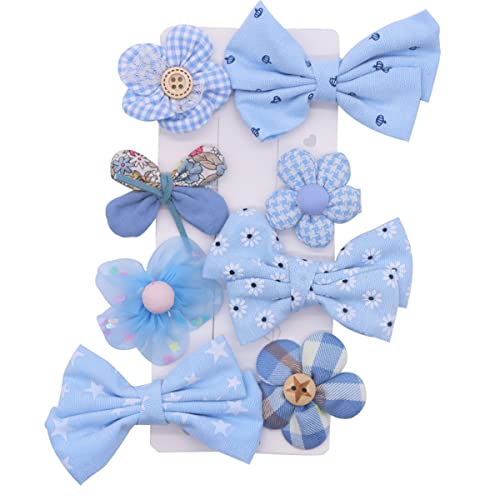 Petunny Baby Hair Clips Set,8Pcs Flowers Barrettes For Baby Girls Bows Fully Lined Hair Barrettes Hair Accessories For Toddlers,Infants,Kids and Children,Blue