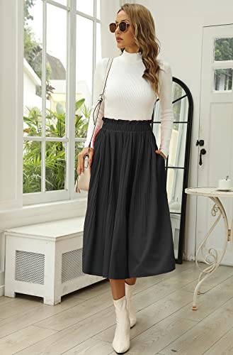 Skirts for Women Casual High Waisted Aline Midi Skirts Pleated Chiffon Floral Skirt Pockets Yellow M