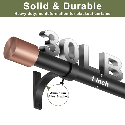 Drapery Window Curtain Rods 28 to 48 Inch, Modern Window Curtain Rod with Brushed Gold End Cap Finials,1" Window Treatment Curtain Rod for Wall and Ceiling Mount