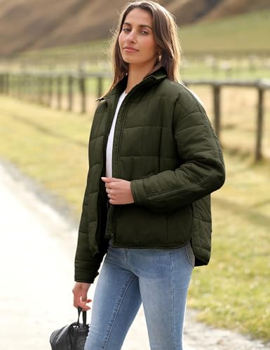 Huaqiao Womens Quilted Puffer Jackets Lightweight Zipper Short Winter Coat With Pockets(White-M)